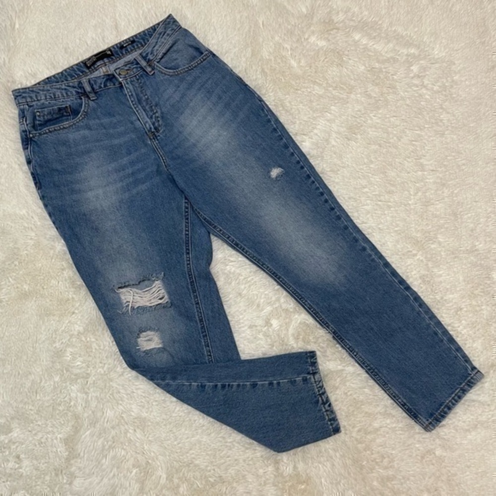 Medicine ❤️ Mom Fit High Rise Tapered Leg Distressed Medium Light Blue Jeans, 6